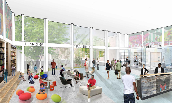 Neighborhood Schools Reuse Concept Library Interior by Studio Gang