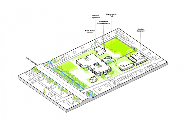 Neighborhood Schools Reuse Concept Site Axonometric Diagram