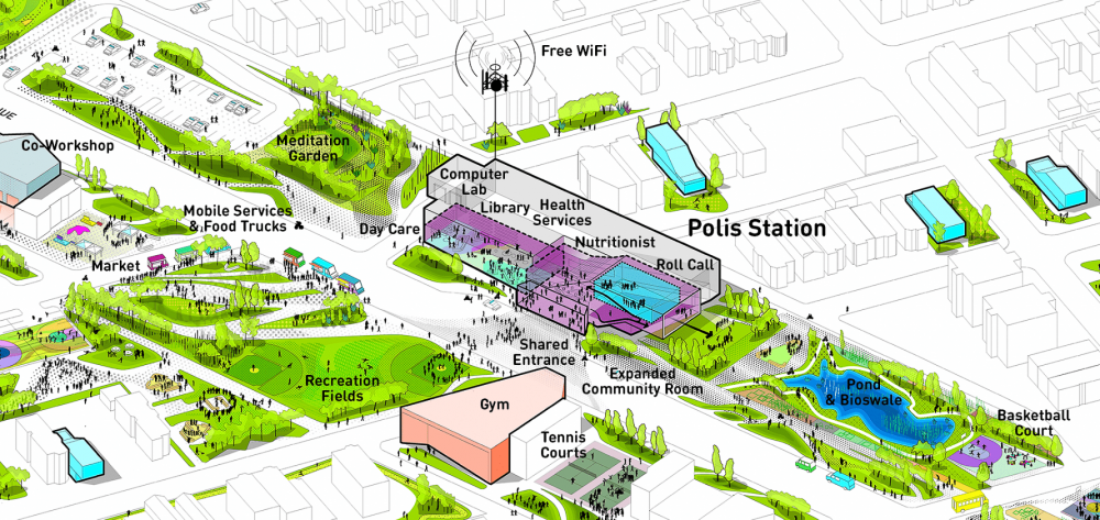 Polis Station Axon Diagram, designed by Studio Gang